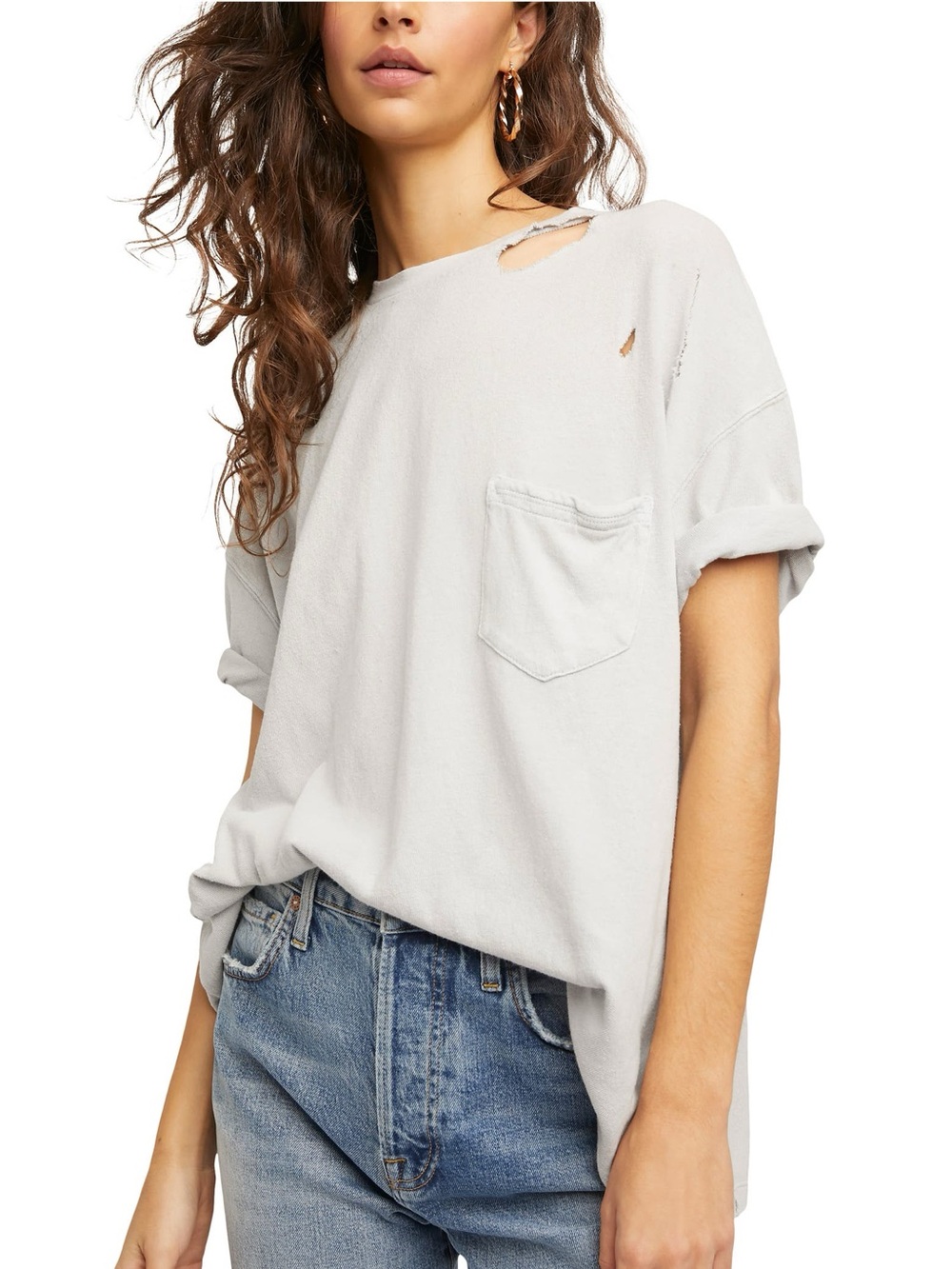 Free People🩵🦋🐬Rubi Distressed Pocket Tee